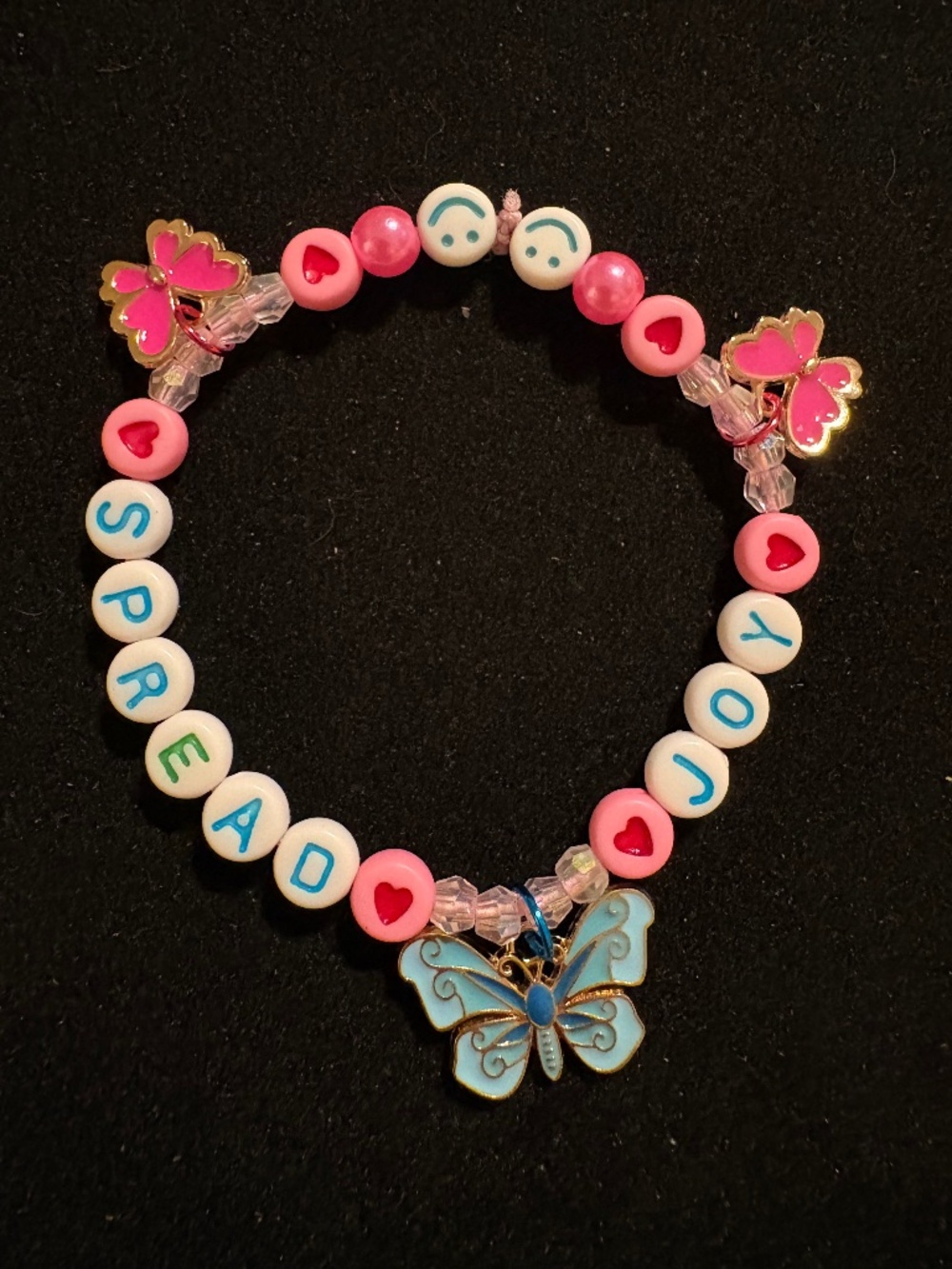 Parky’s Place “SPREAD JOY” Blue Butterfly Handmade Stretch Bracelet
